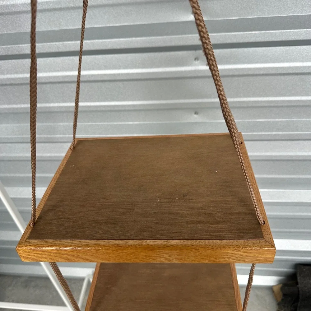 Handmade 3 Tier Wood Hanging Rope Shelf Boho Wall Decor Plant‎ Display Brown